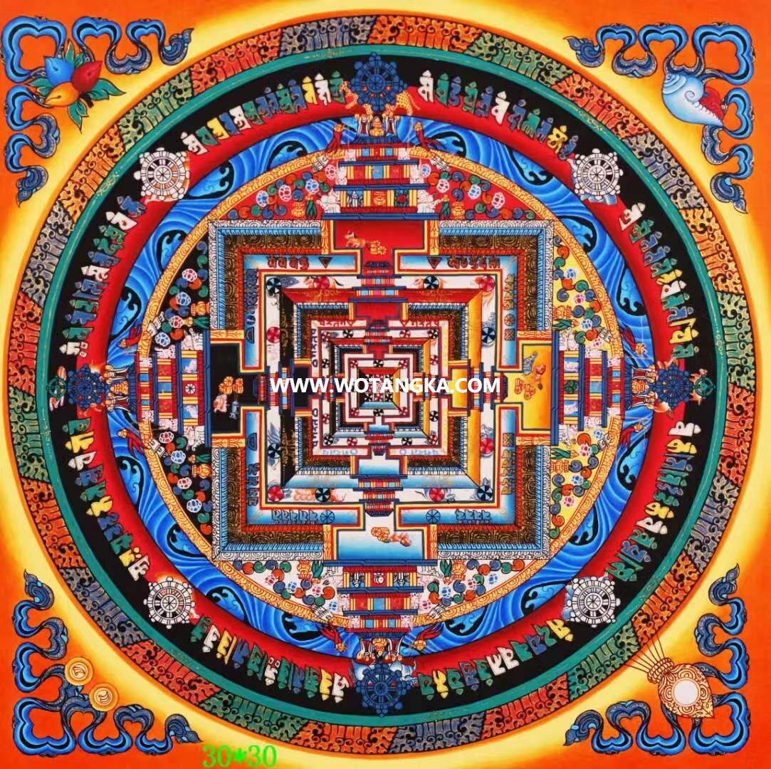 编号138-498627：彩绘唐卡-时轮金刚坛城（30*30CM左右）