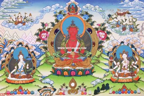 编号138-512739：彩绘唐卡-长寿佛·长寿三尊（51*77CM左右）