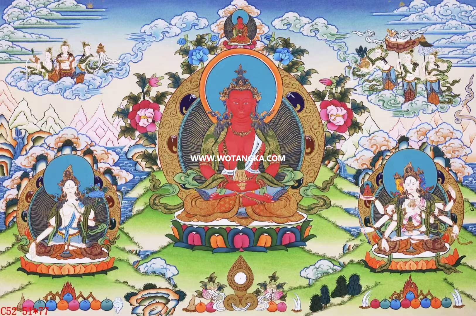 编号138-512739：彩绘唐卡-长寿佛·长寿三尊（51*77CM左右）