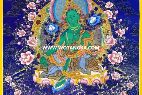 编号138-527369：蓝金唐卡-绿度母（75*55CM左右）