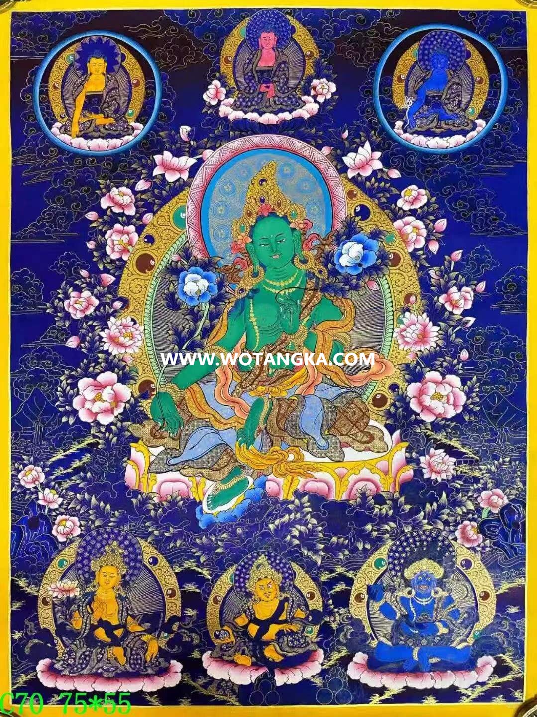 编号138-527369：蓝金唐卡-绿度母（75*55CM左右）