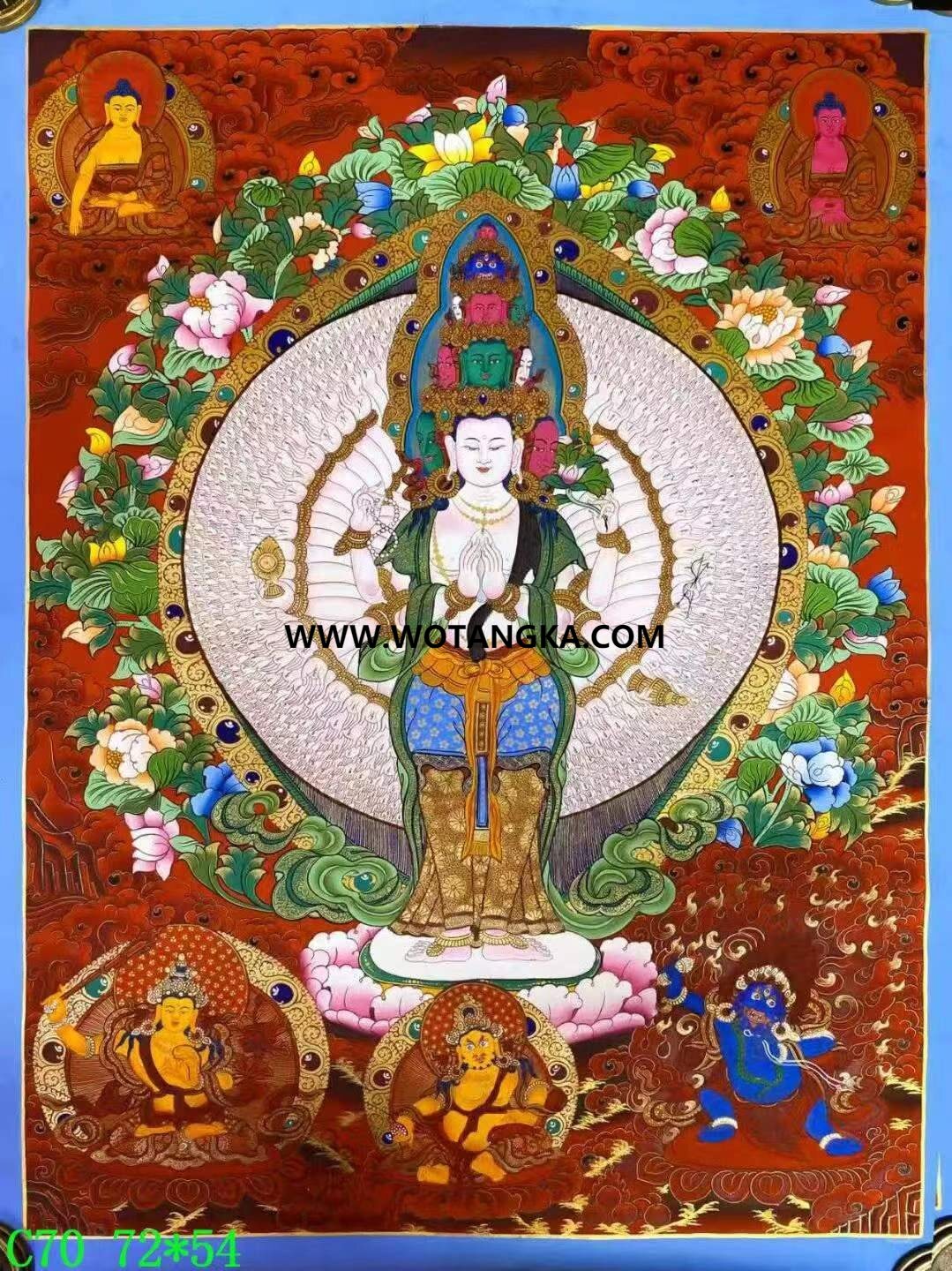 编号138-651284：彩绘唐卡-千手观音·三怙主（72*54CM左右）