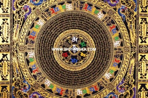 编号138-729468：黑金唐卡-六字真言坛城（70*70CM左右）