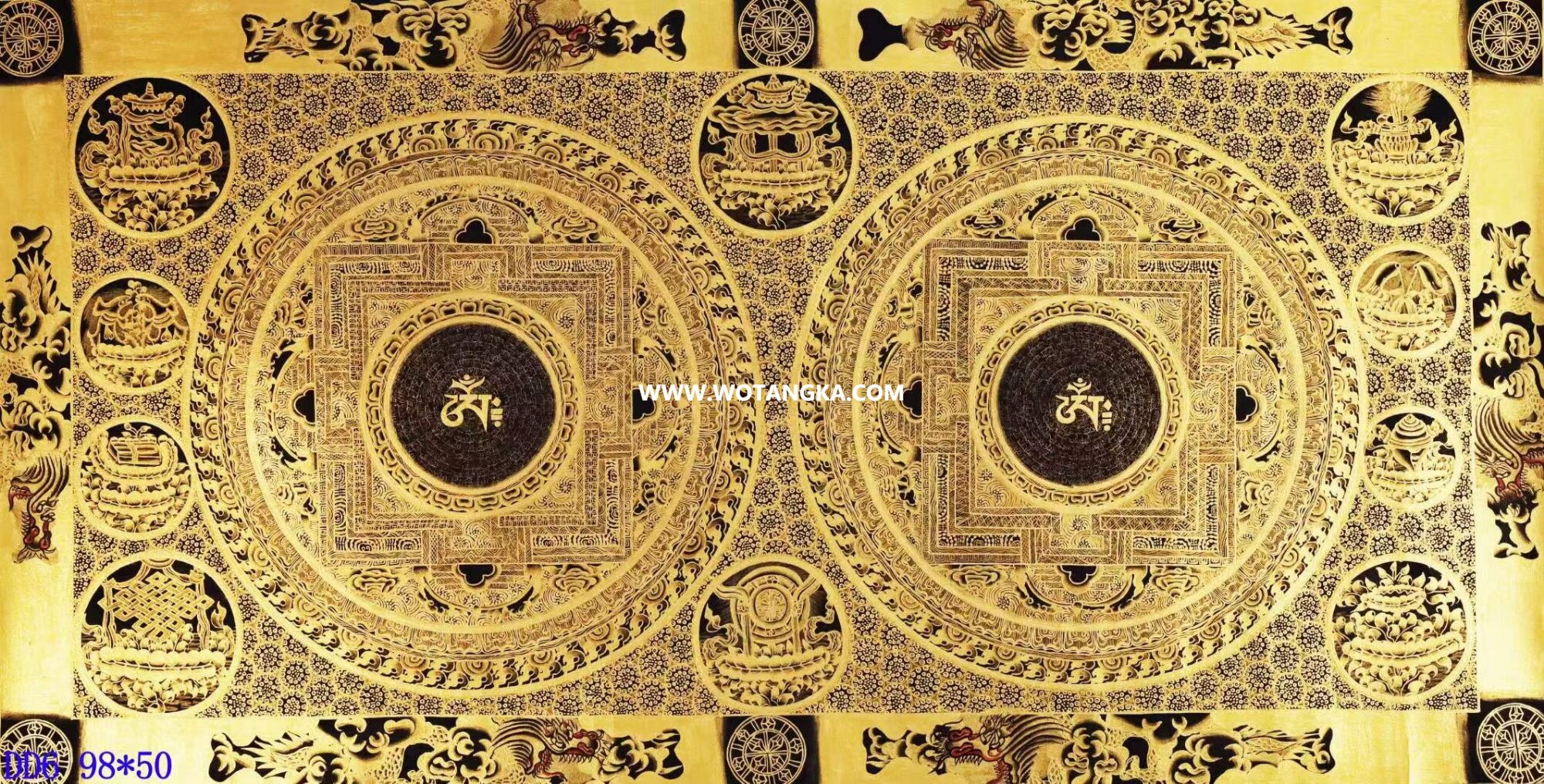 编号138-959274：黑金唐卡-吉祥八宝双坛城（50*98CM左右）