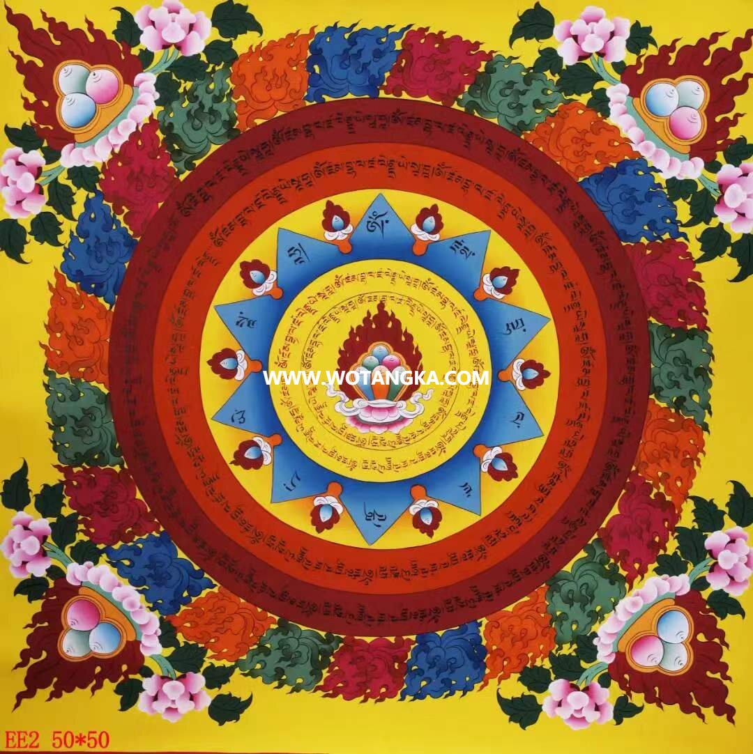 编号138-964285：彩绘唐卡-黄财神心咒坛城（50*50CM左右）