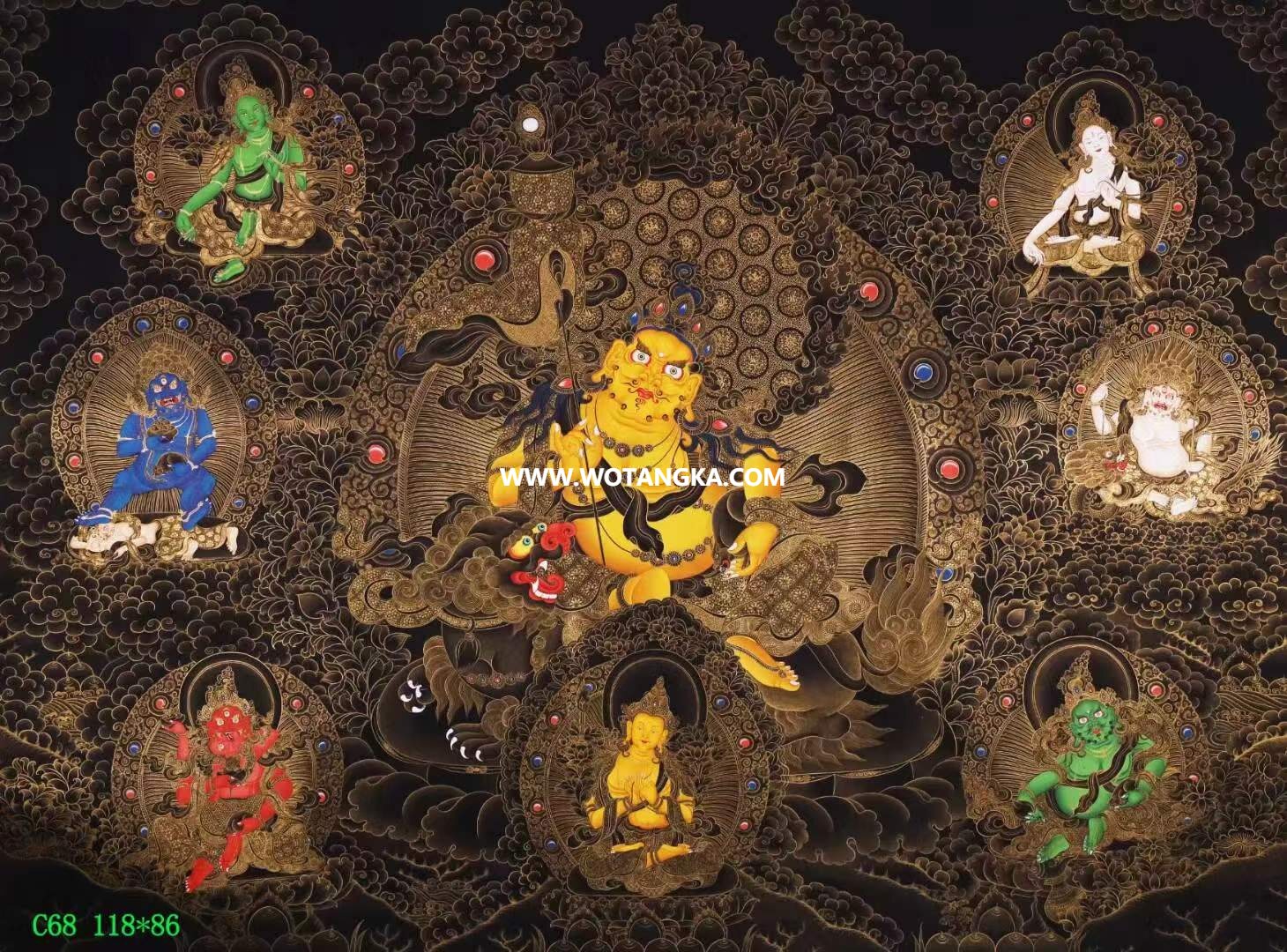编号138-985138：黑金唐卡-财宝天王·五方财神（86*118CM左右）