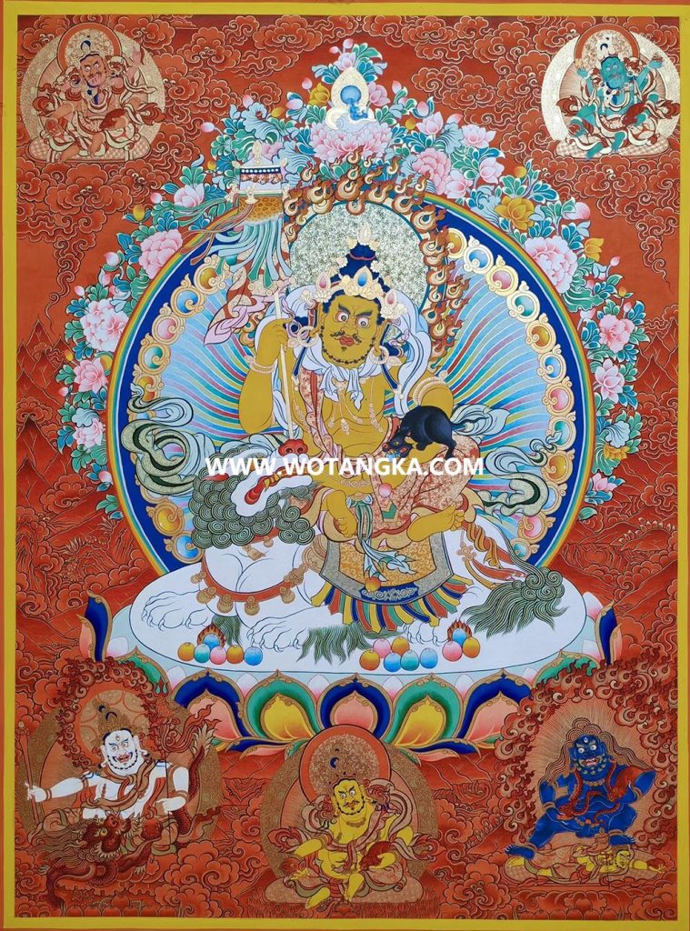 热贡-桑杰仁青·画院：红金唐卡-财宝天王· 五方财神（100*70CM左右）