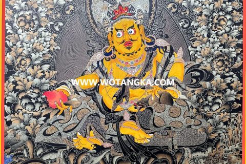 编号189-698174：黑金唐卡-黄财神·五方财神（80*60CM左右）