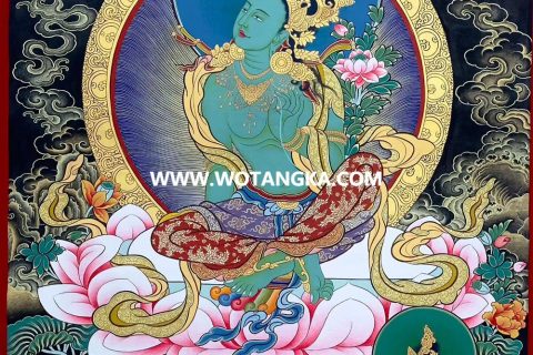 编号189-739362：黑金唐卡-绿度母（60*45CM左右）