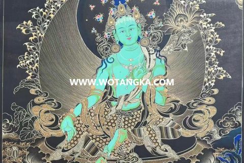 编号189-739471：黑金唐卡-绿度母（60*45CM左右）