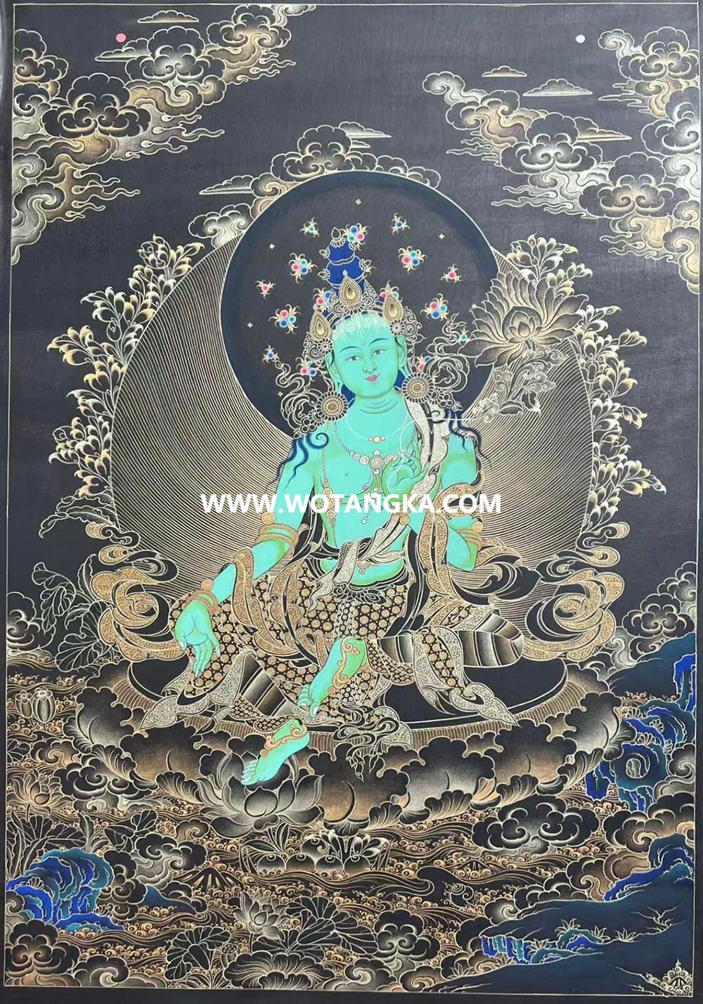 编号189-739471：黑金唐卡-绿度母（60*45CM左右）