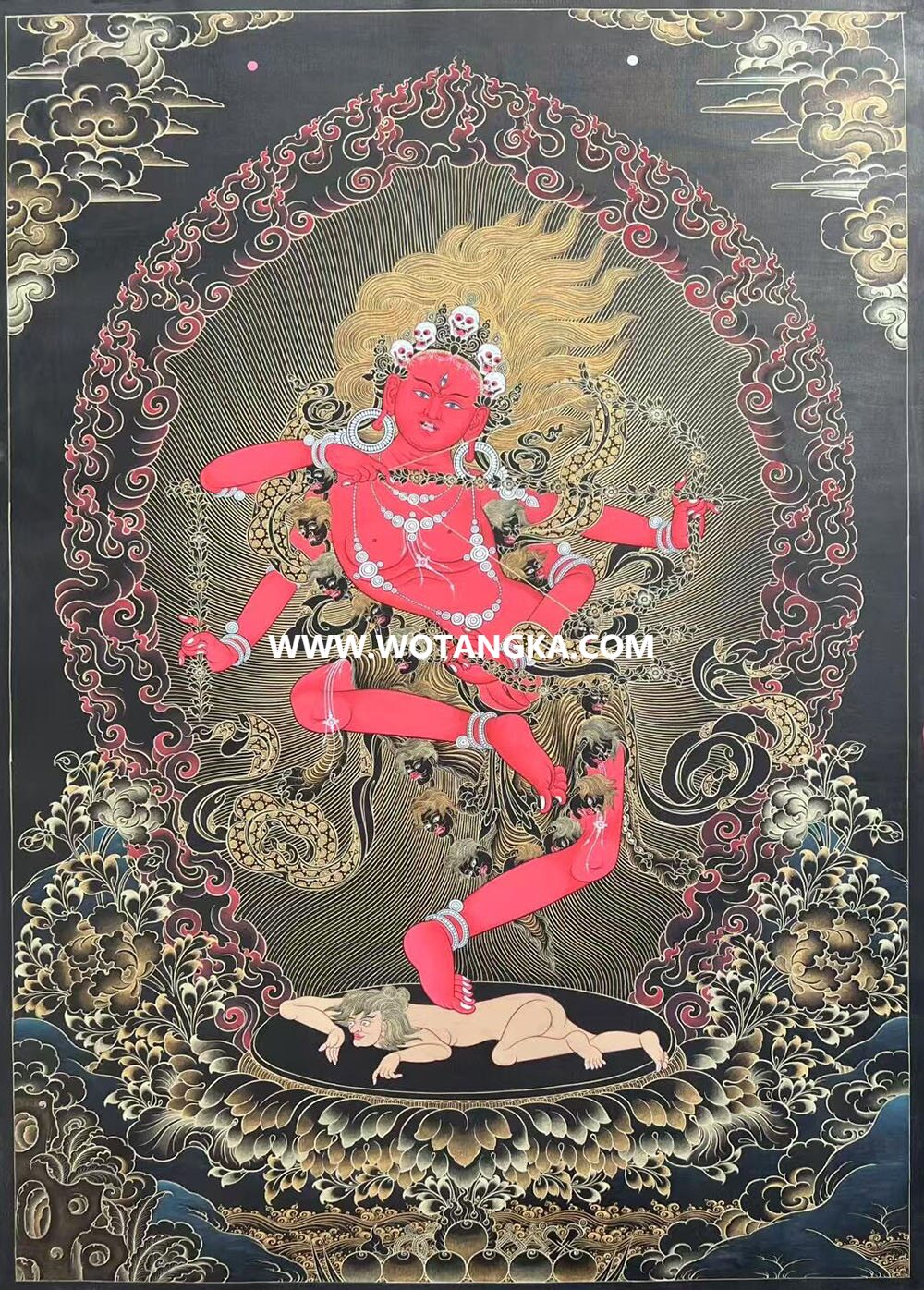 热贡-桑杰丹增·画院:黑金唐卡-作明佛母(60*45CM左右)