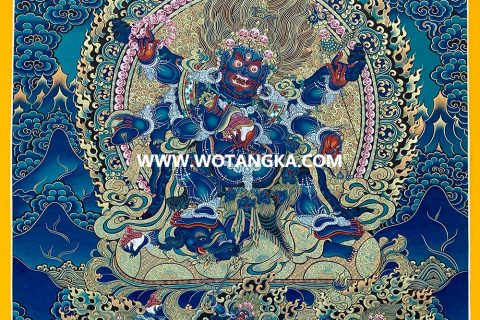 编号189-851639：蓝金唐卡-六臂玛哈嘎拉（80*60CM左右）