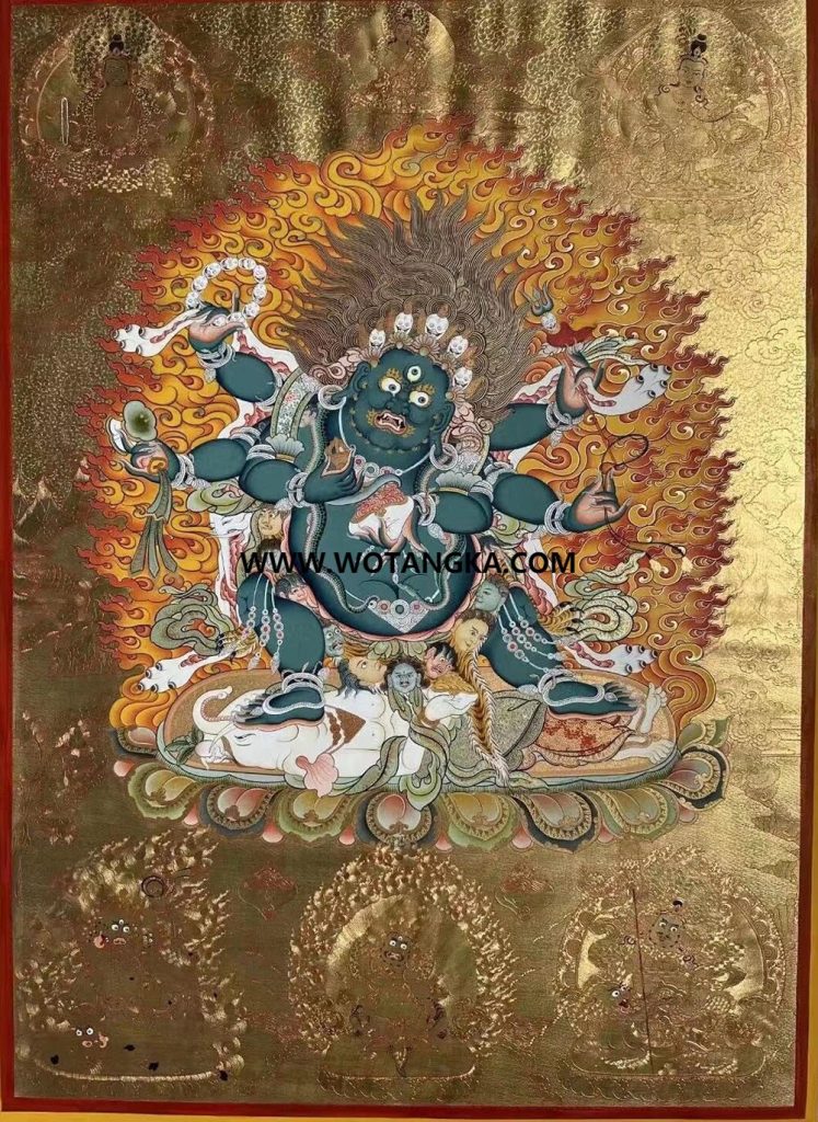 热贡-桑杰丹增·画院：黄金唐卡-六臂玛哈嘎拉（100*70CM左右）