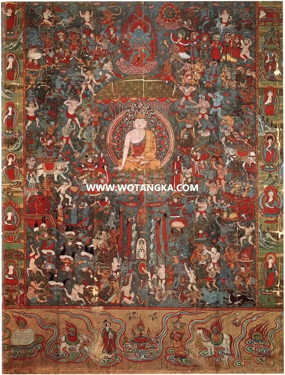 沃唐卡编号AC11315：佛陀降魔图（敦煌）