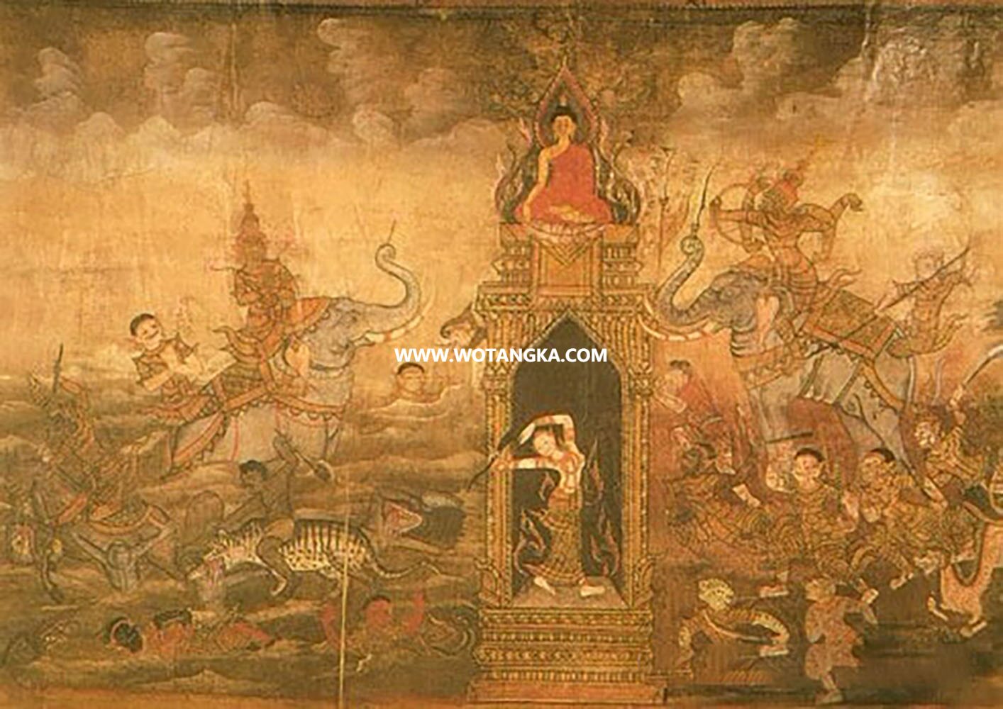 沃唐卡编号AC12537：佛陀降魔成道图（泰国寺院壁画）