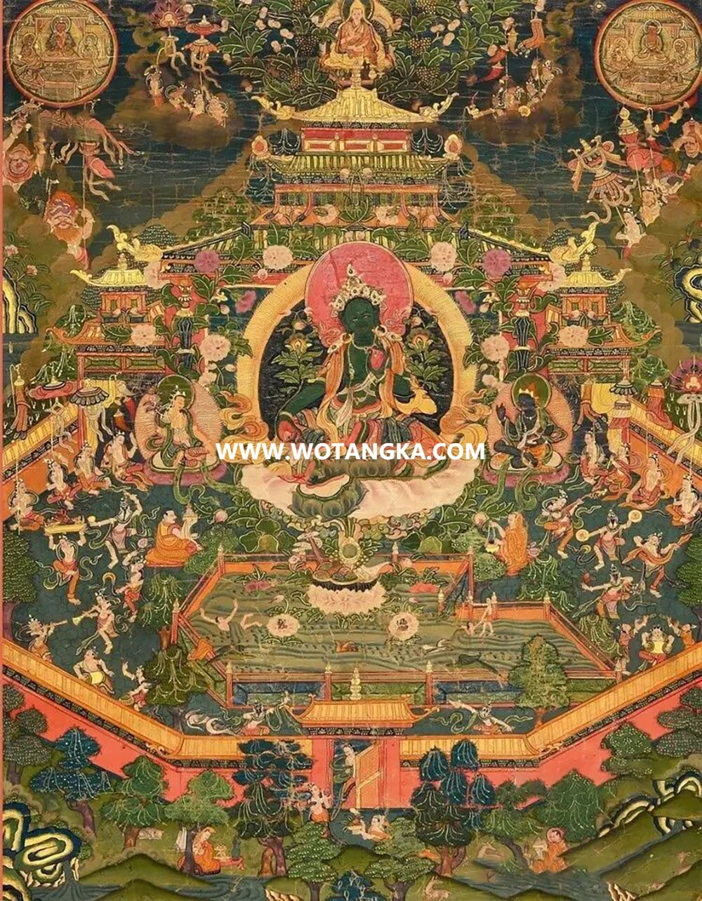 沃唐卡编号AC17914：绿度母净土