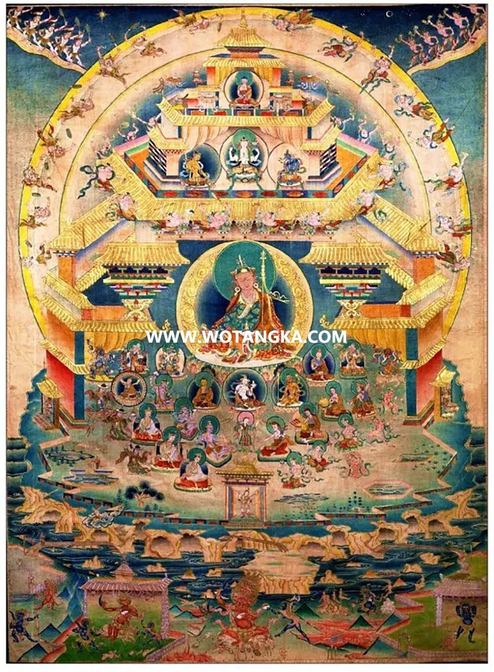 沃唐卡编号AC64679：莲师净土铜色吉祥山