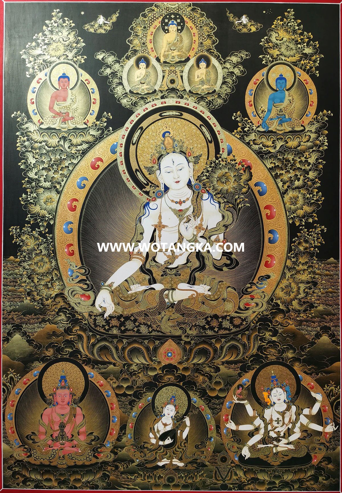 热贡-旦本加·画院：黑金唐卡-白度母·长寿三尊（100*70CM左右）