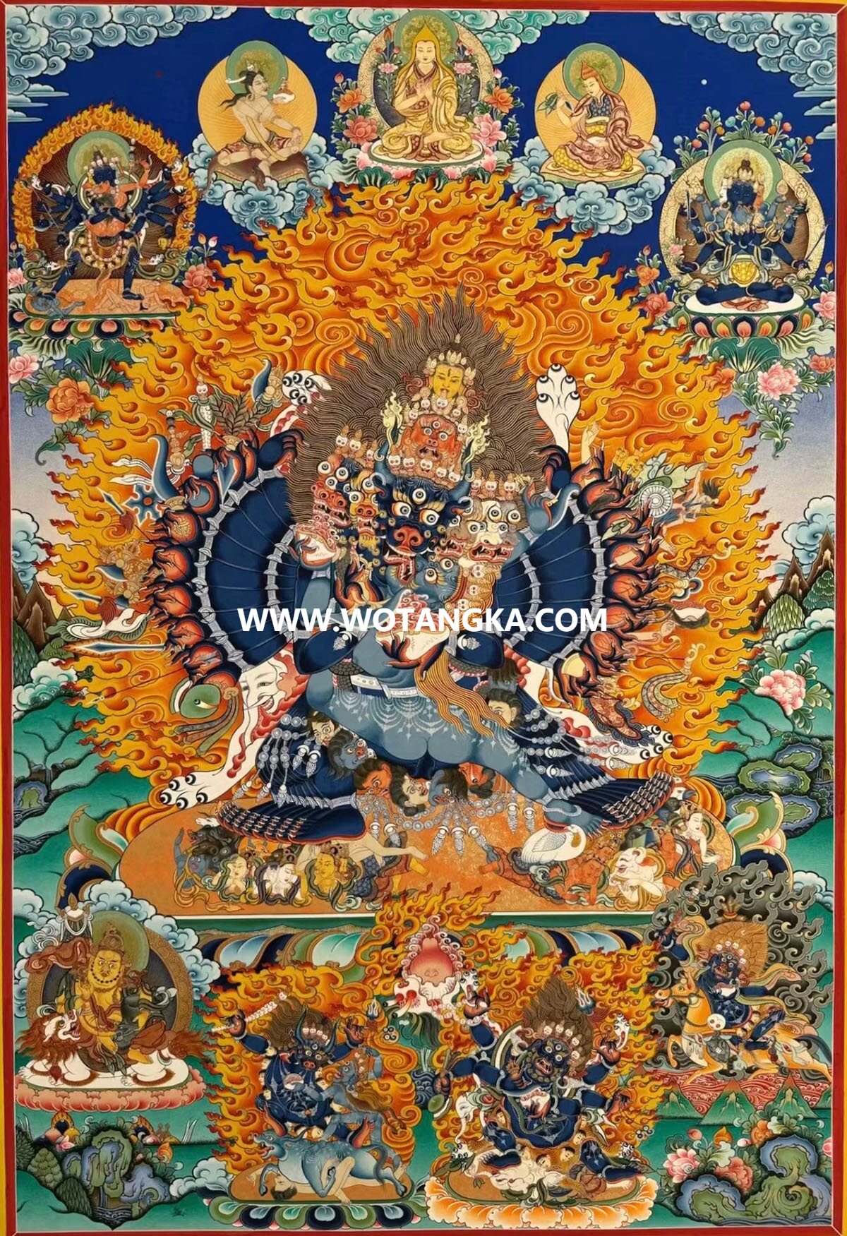 热贡-旦本加·画院:彩绘唐卡-大威德金刚(100*70CM左右)