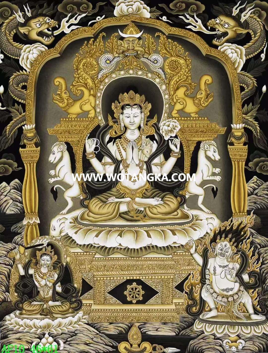 编号138-104098：彩绘唐卡-四臂观音·三怙主（61*46CM左右）