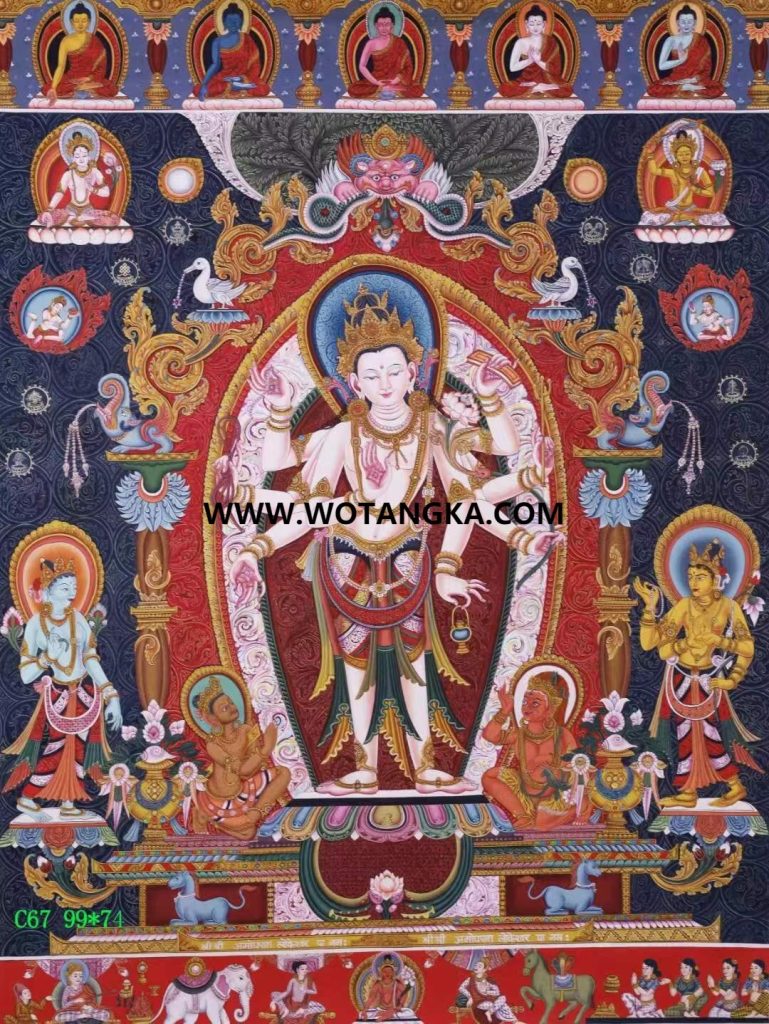 编号138-118428：彩绘唐卡-八臂观音菩萨（99*74CM左右）