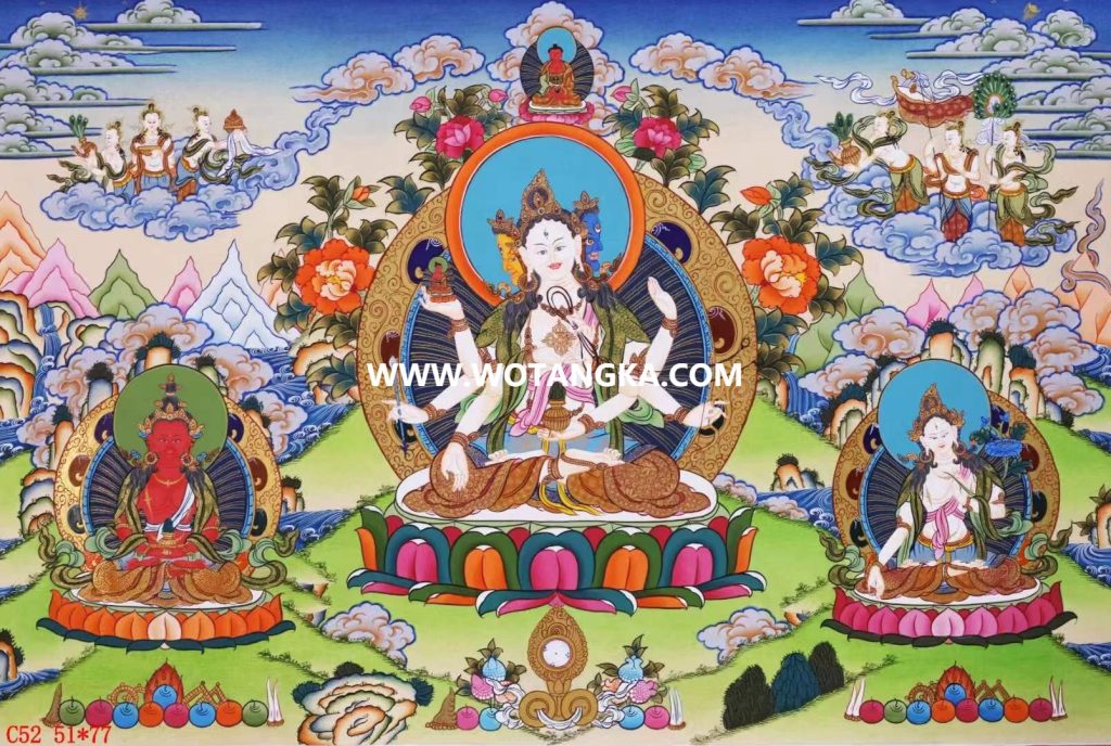 编号138-453792：彩绘唐卡-尊胜佛母·长寿三尊（51*77CM左右）