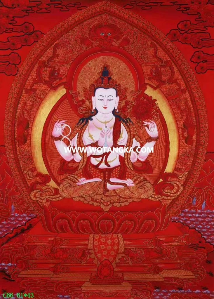 编号138-777186：红金唐卡-四臂观音（61*43CM左右）
