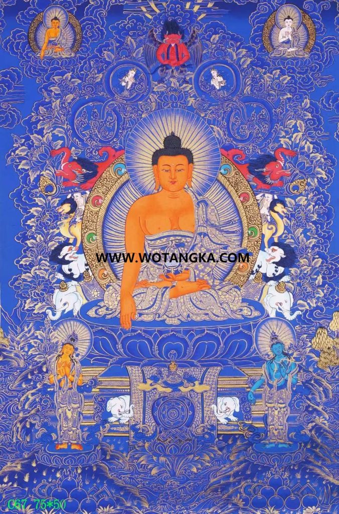 编号138-790207：蓝金唐卡-释迦牟尼佛（75*50CM左右）