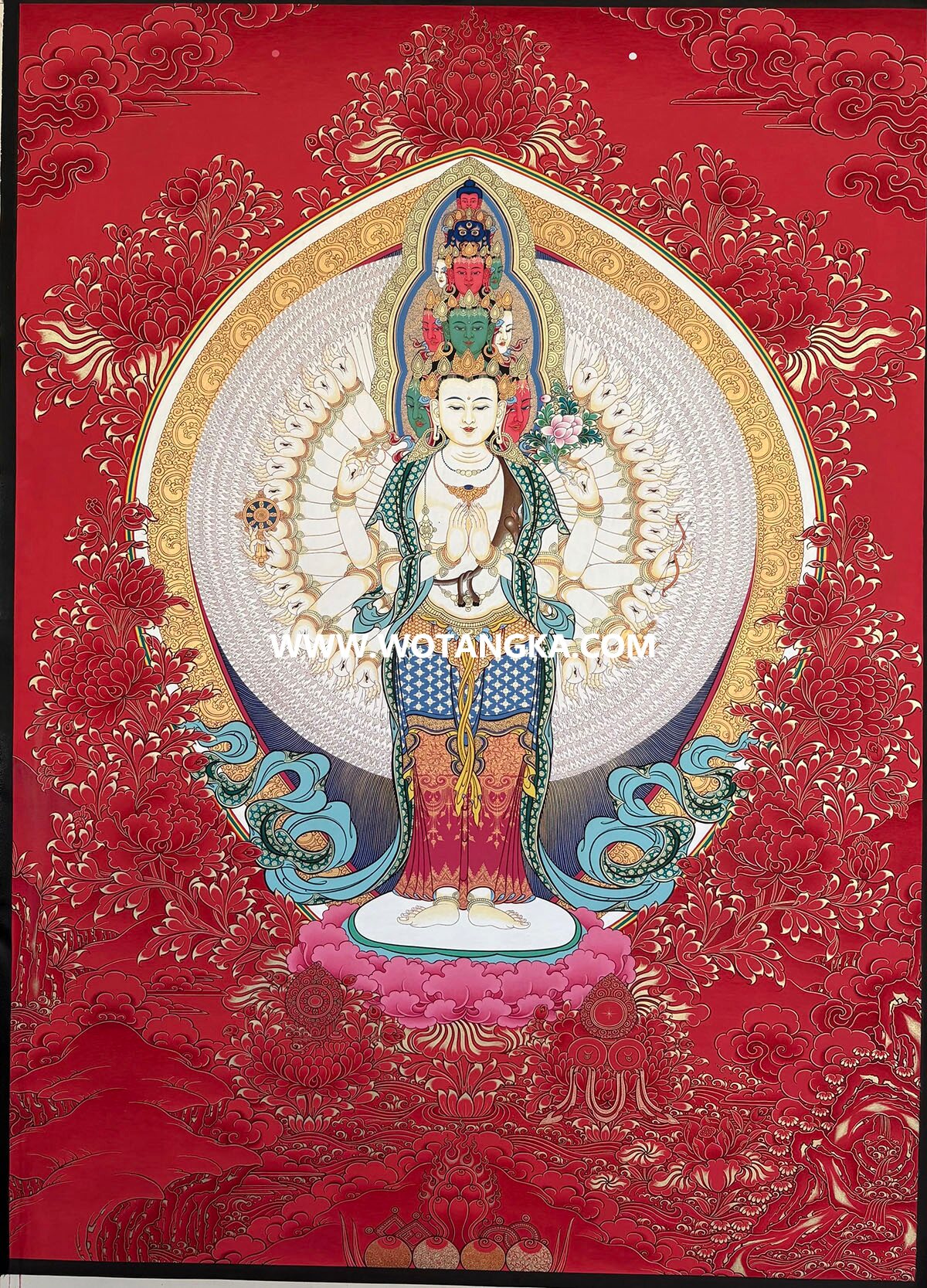 热贡-旦本加·画院:红金唐卡-千手观音(60*45CM左右)
