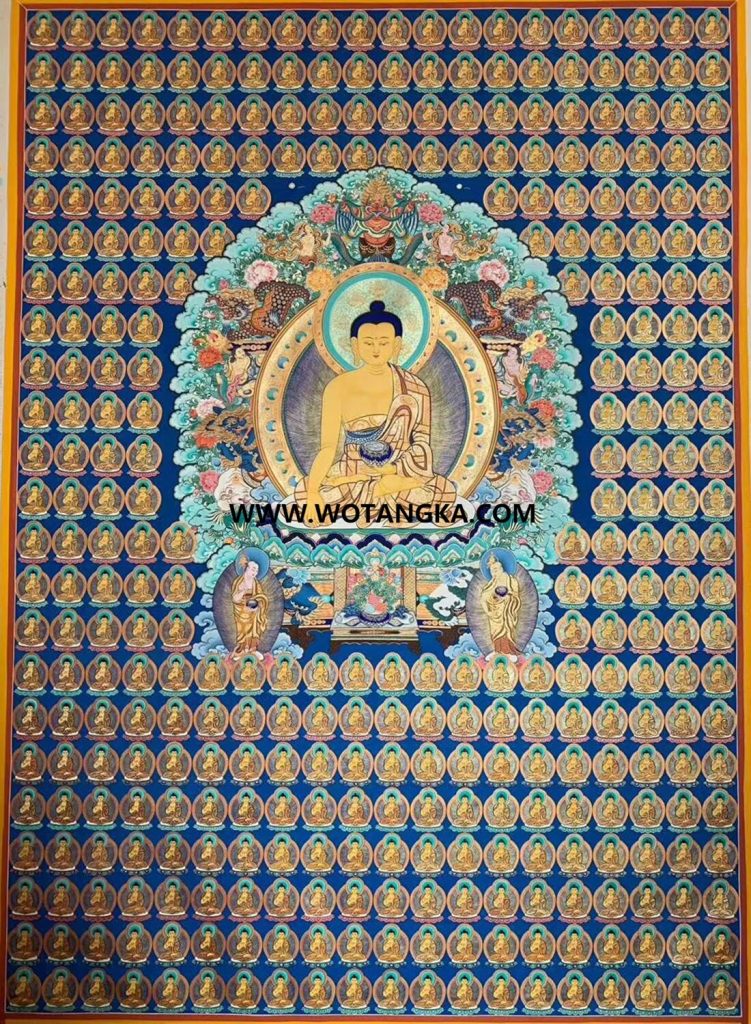 ｜已结缘·可定制｜唐卡寄卖编号：JM·189-739678-释迦牟尼佛六灵宝座千佛赐福吉祥智慧供养图（彩唐）