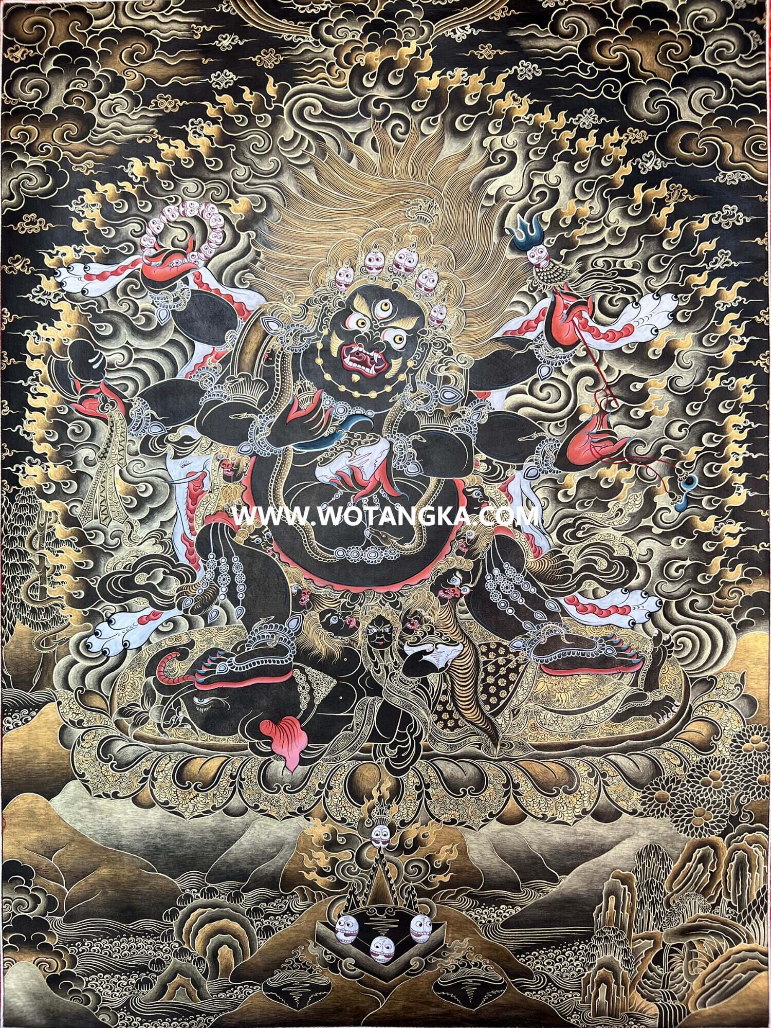 编号198-110097:黑金唐卡-六臂玛哈嘎拉(60*40CM左右)
