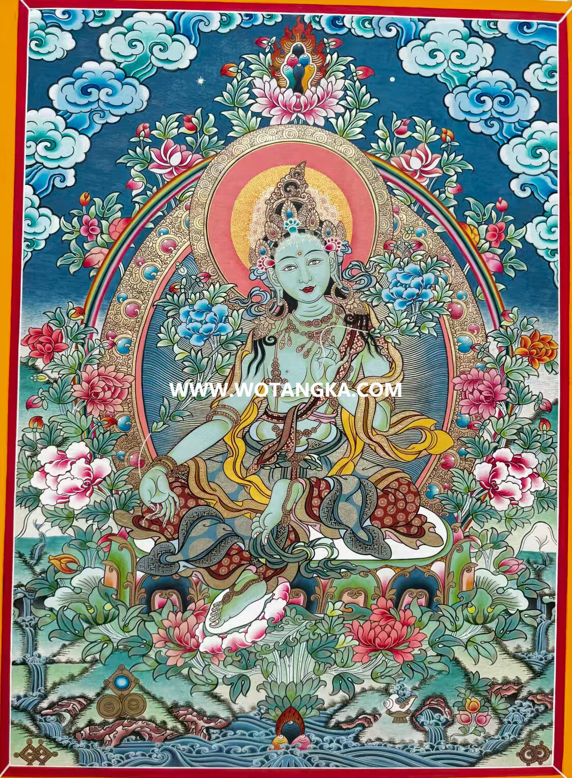 沃唐卡·承福画院：彩绘唐卡-绿度母（70*50CM左右）