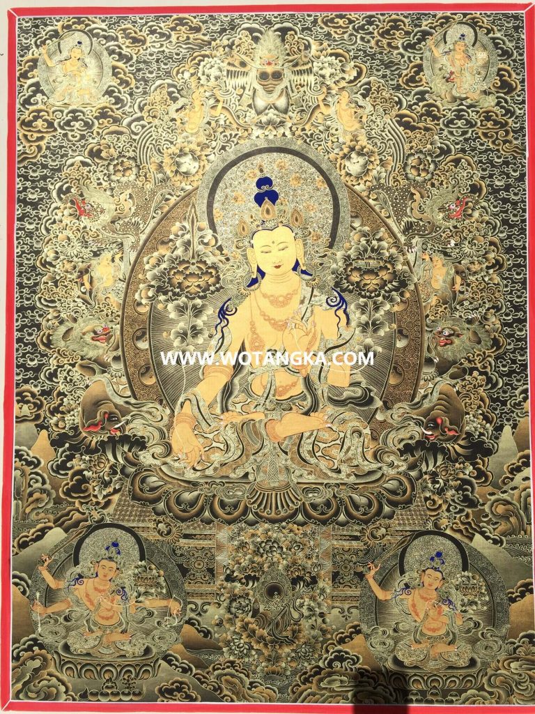 编号198-146395：黑金唐卡-白文殊菩萨（100*70CM左右）
