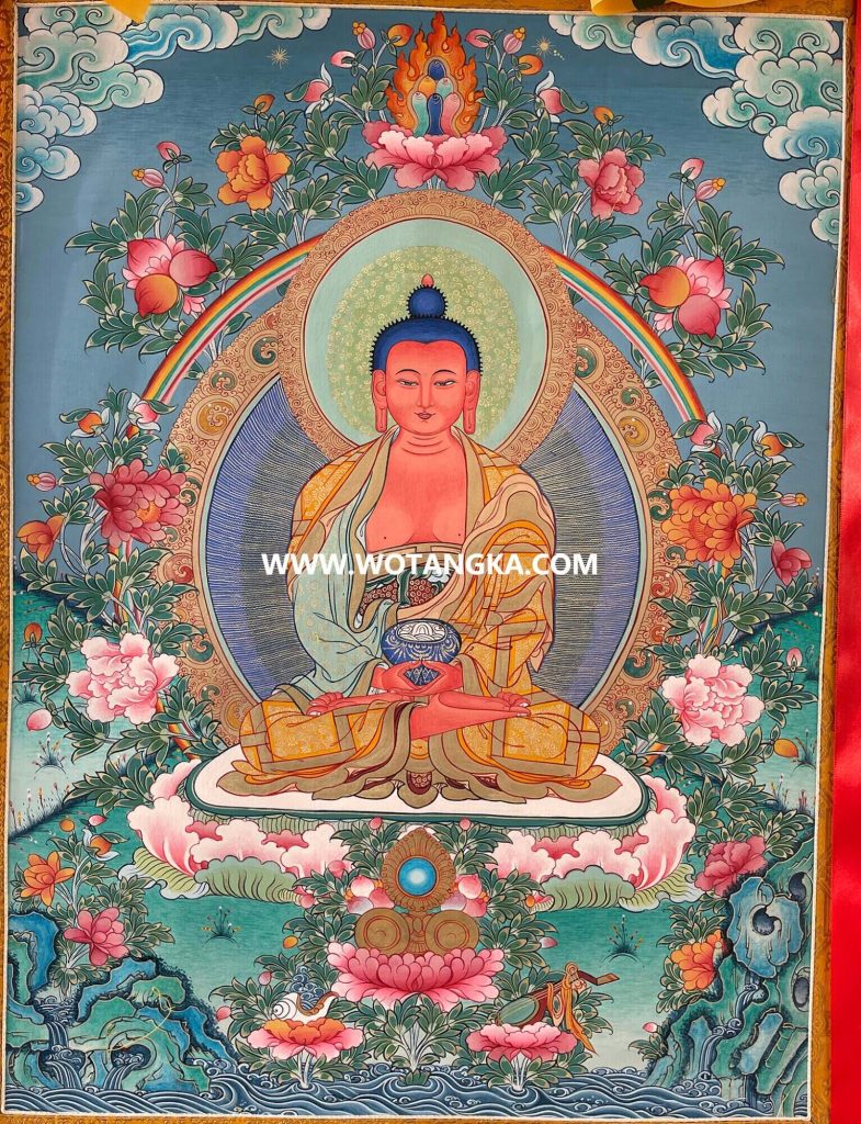 ｜待结缘·可恭请｜唐卡寄卖编号：JM·198-163785-阿弥陀佛吉祥平安供养图（彩唐）