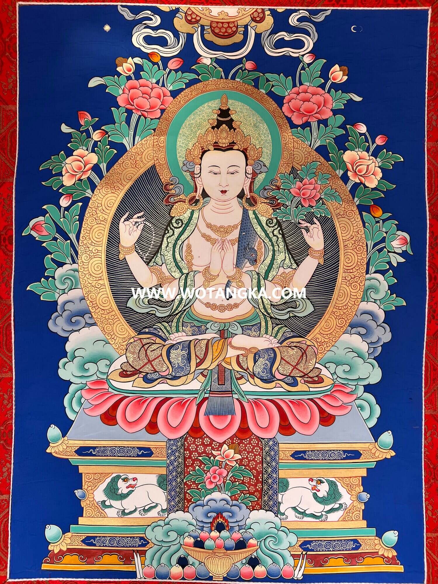 编号198-181230:彩绘唐卡-四臂观音(60*40CM左右)