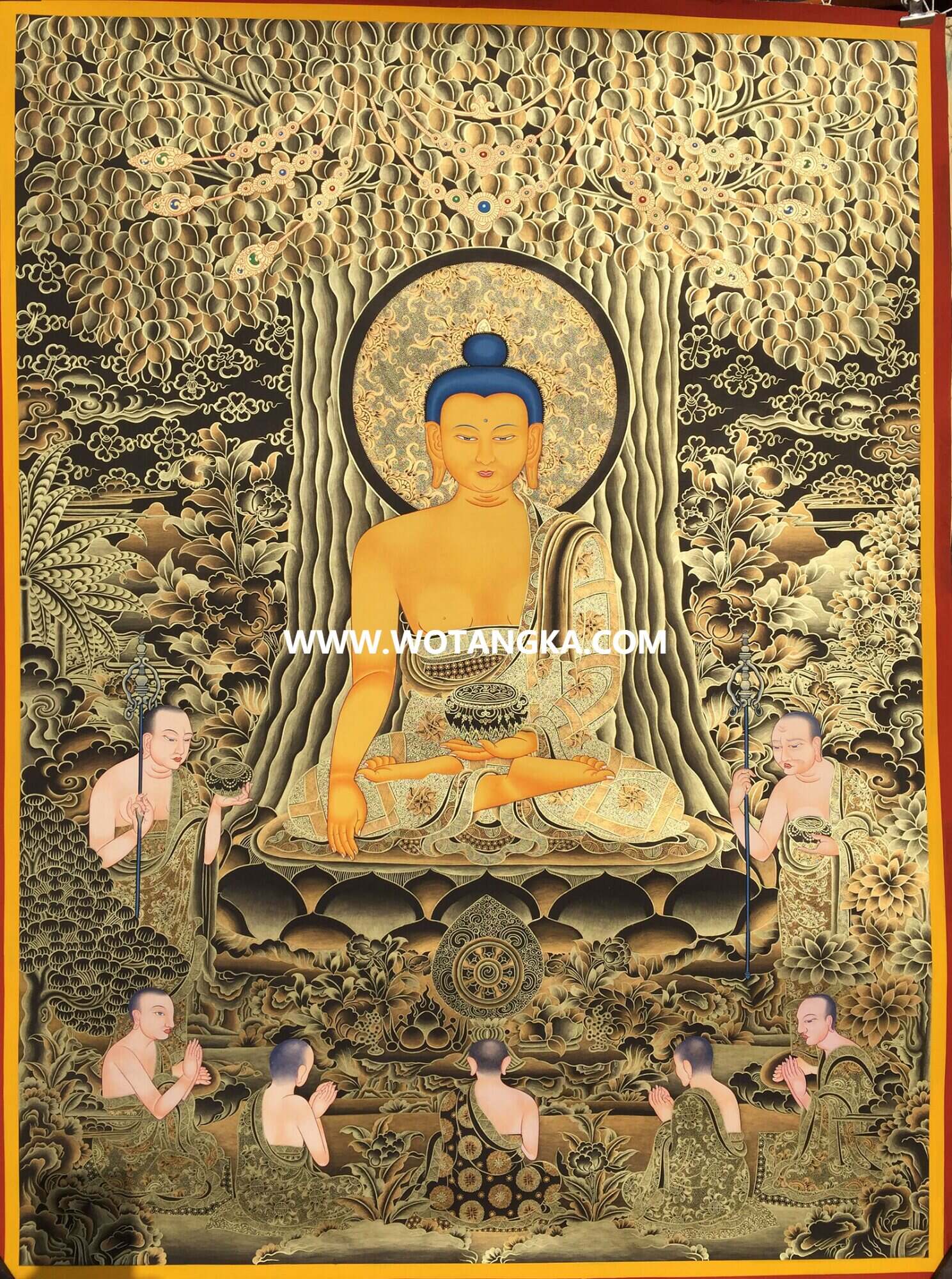 沃唐卡·承福画院:黑金唐卡-释迦牟尼佛(100*70CM左右)