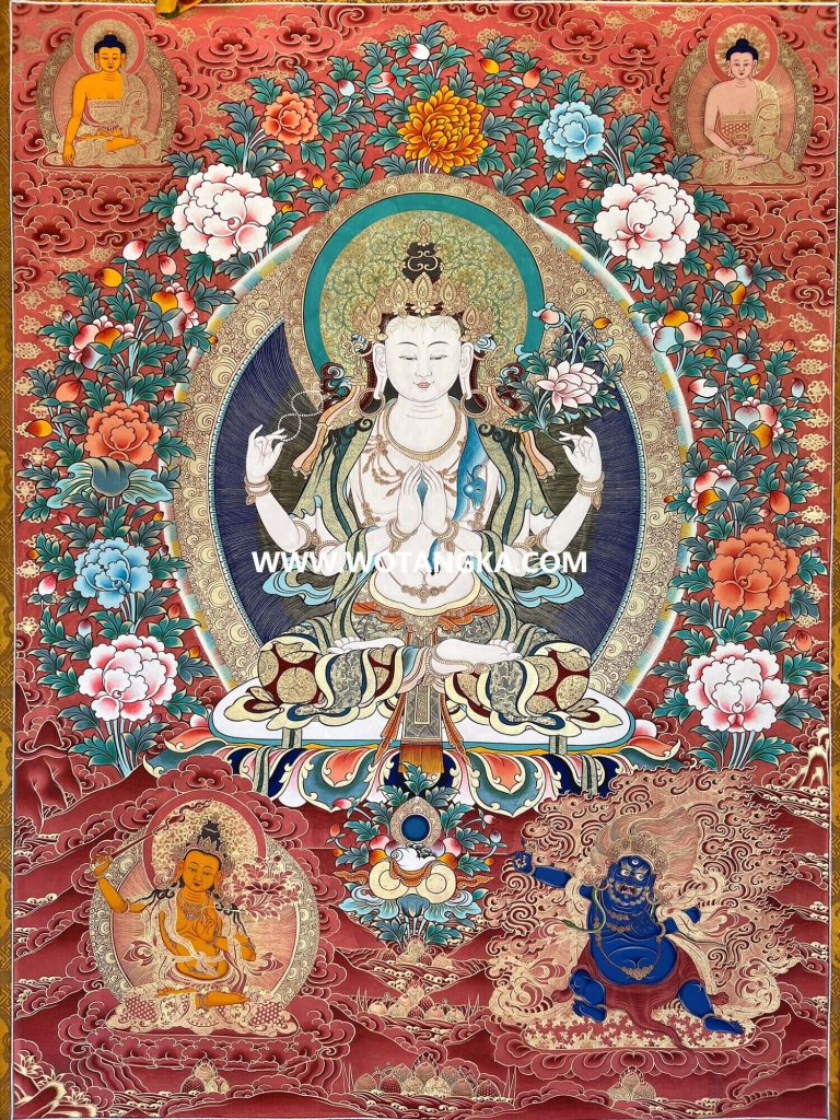 编号198-223530：红金唐卡-四臂观音（100*70CM左右）