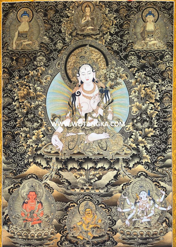 沃唐卡·承福画院：黑金唐卡-白度母（100*70CM左右）