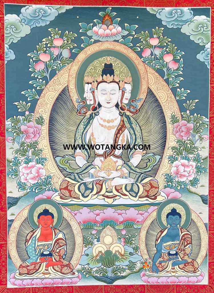 沃唐卡·承福画院：彩绘唐卡-四面大日如来（65*45CM左右）