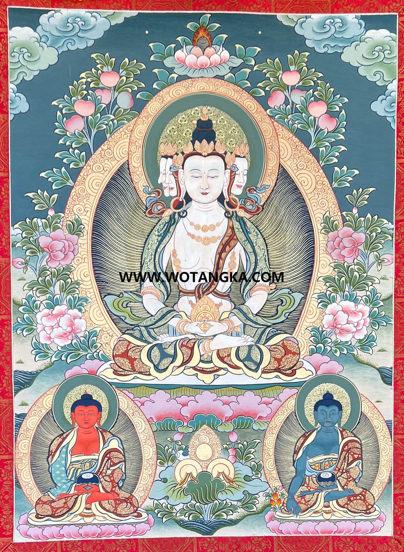 沃唐卡·承福画院:彩绘唐卡-四面大日如来(65*45CM左右)