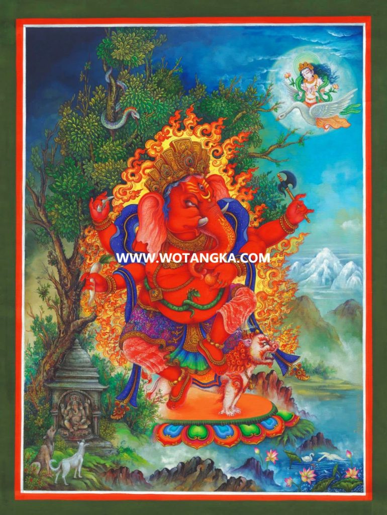 沃唐卡编号AC20366：象鼻财神（Newari）