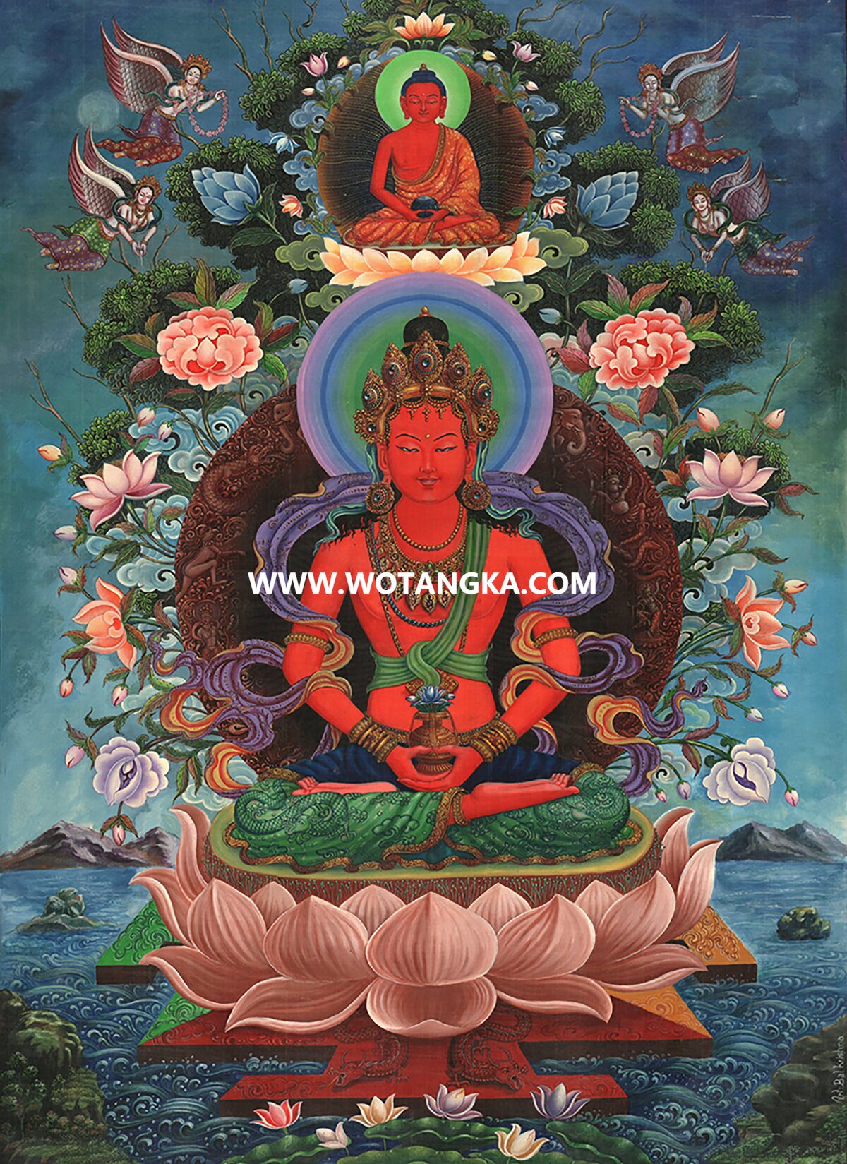 沃唐卡编号AC36590:长寿佛(Newari)