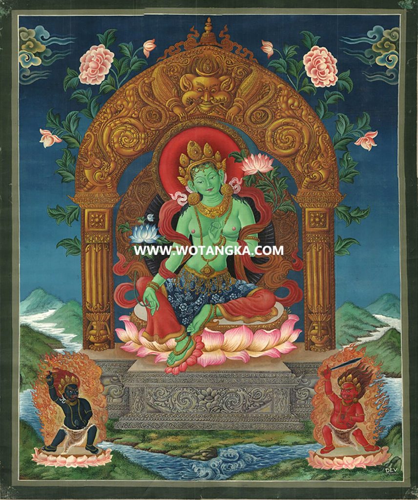 沃唐卡编号AC43886：绿度母（Newari）