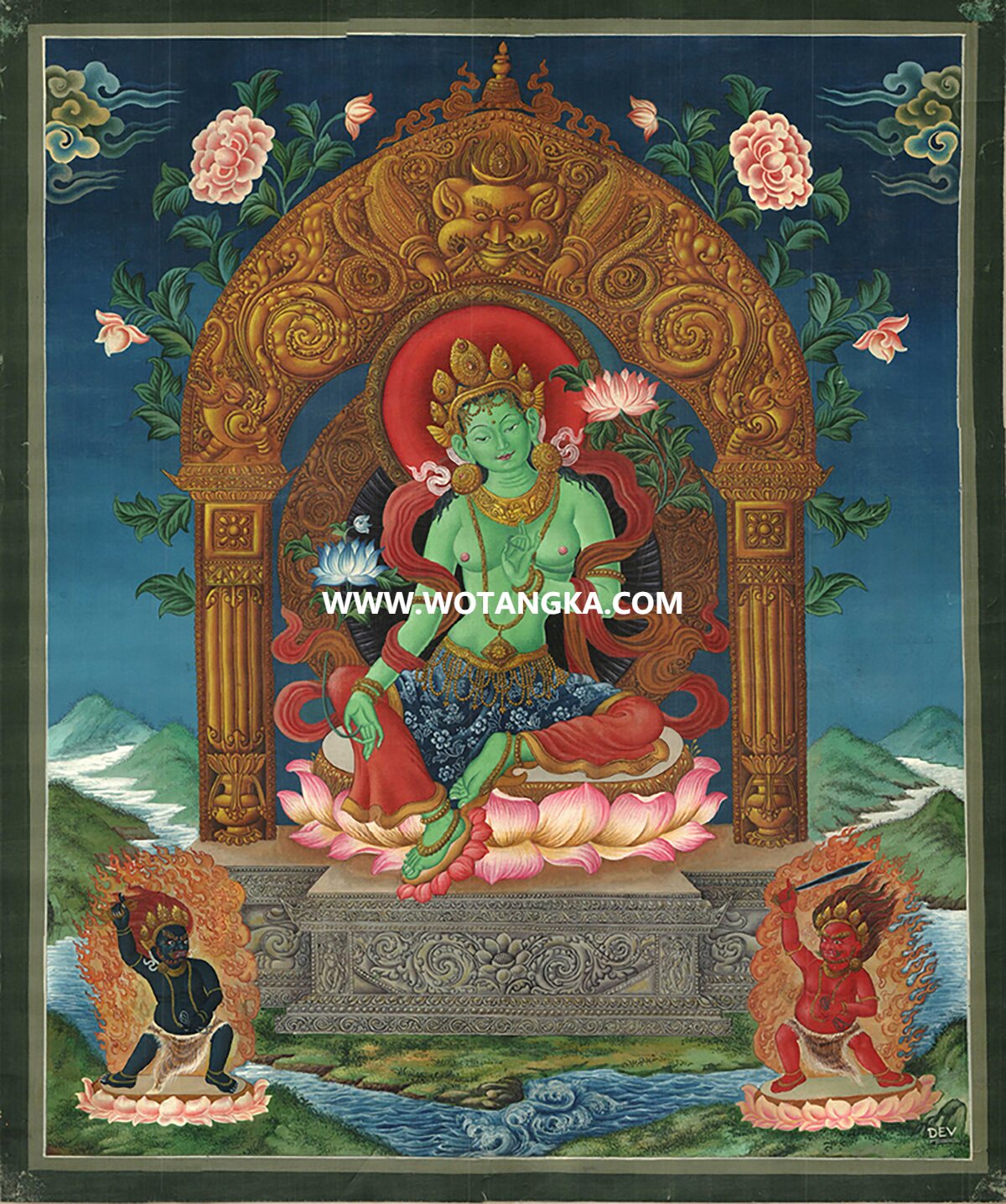 沃唐卡编号AC43886:绿度母(Newari)