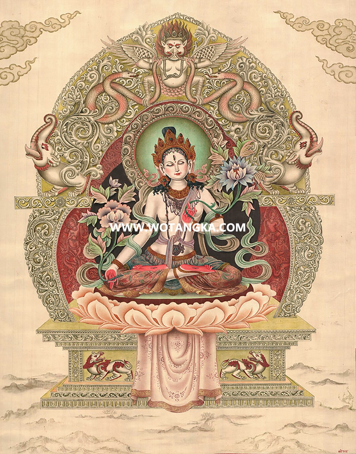 沃唐卡编号AC45687:白度母(Newari)