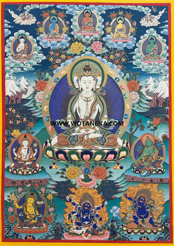 ｜待结缘·可恭请｜唐卡寄卖编号：JM·198-517248-四面大日如来五佛诸菩萨吉祥智慧供养图（彩唐）