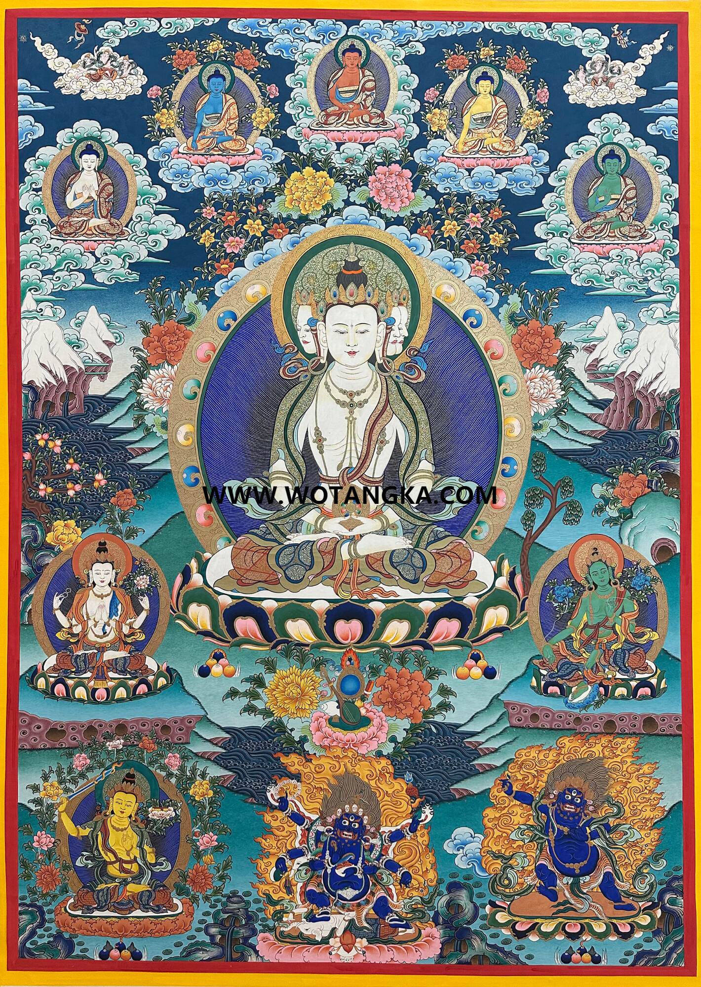 沃唐卡·承福画院:彩绘唐卡-四面大日如来(100*70CM左右)