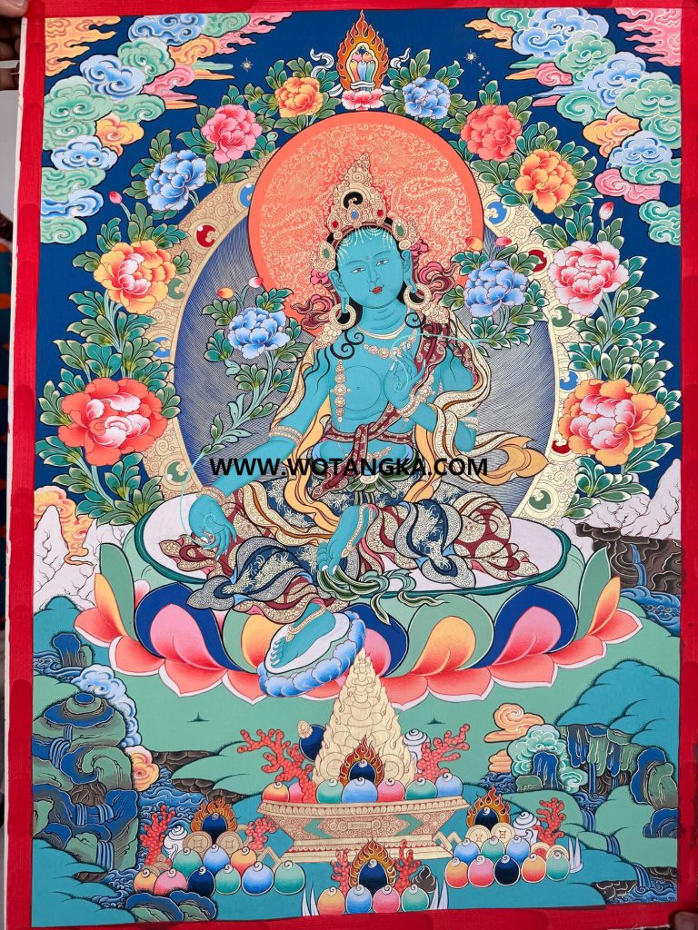 编号198-517894：彩绘唐卡-绿度母（70*50CM左右）