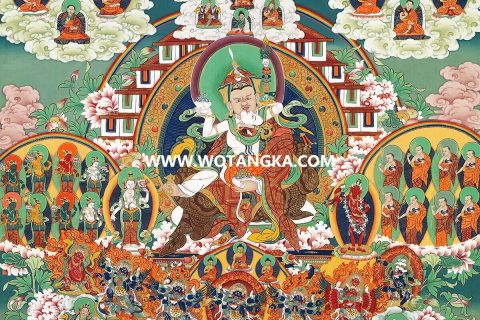 沃唐卡·觉蝉印坊微喷唐卡编号ZC71138：莲花生大士宁玛派大圆满皈依境供养图